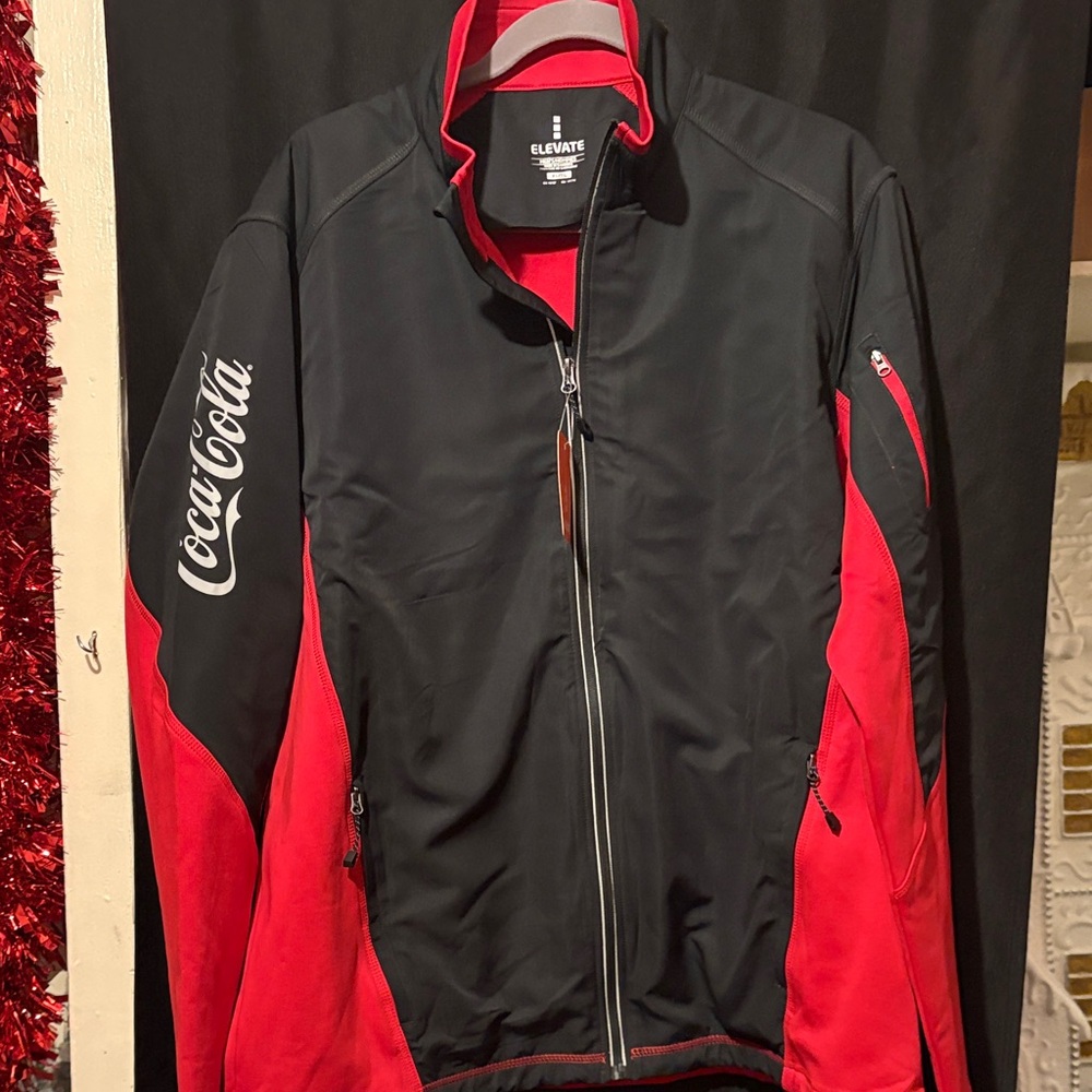 Coca Cola Men's Black and Red Lightweight Zip-Front Jacket by Elevate